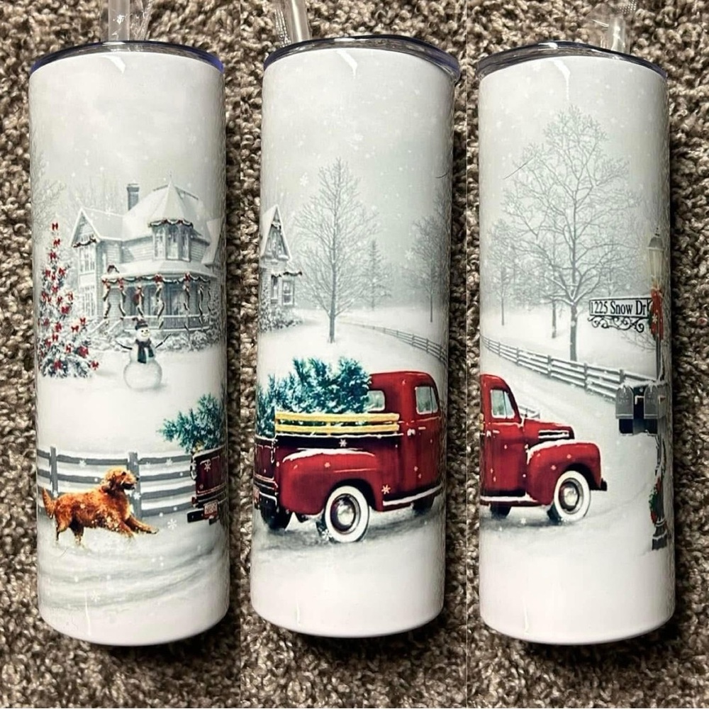 Winter Scene Tumbler with Red Truck